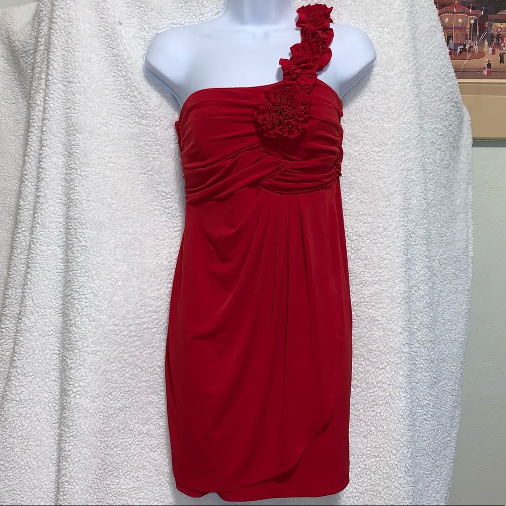 Super cute red party dress, one shoulder
